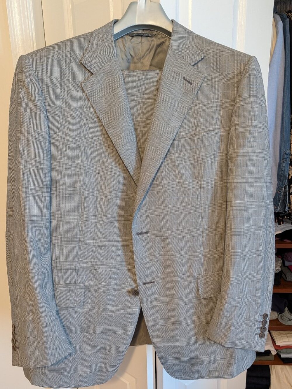 Recent Canali Light Gray Prince of Wales Check Full Canvas Suit EU54R (US44R)
